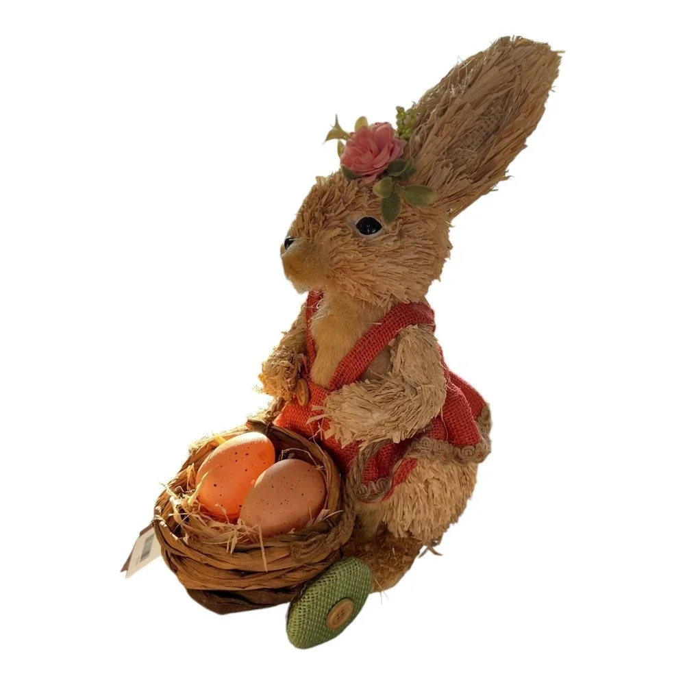 Primrose Vintage Easter Bunny Figurine Set Sisal Burlap 12